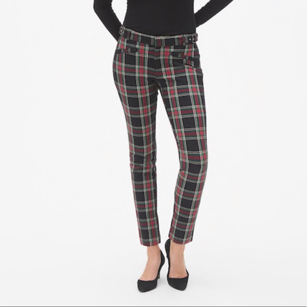 Gap Skinny Tartan Ankle Pant with Buckle Detail